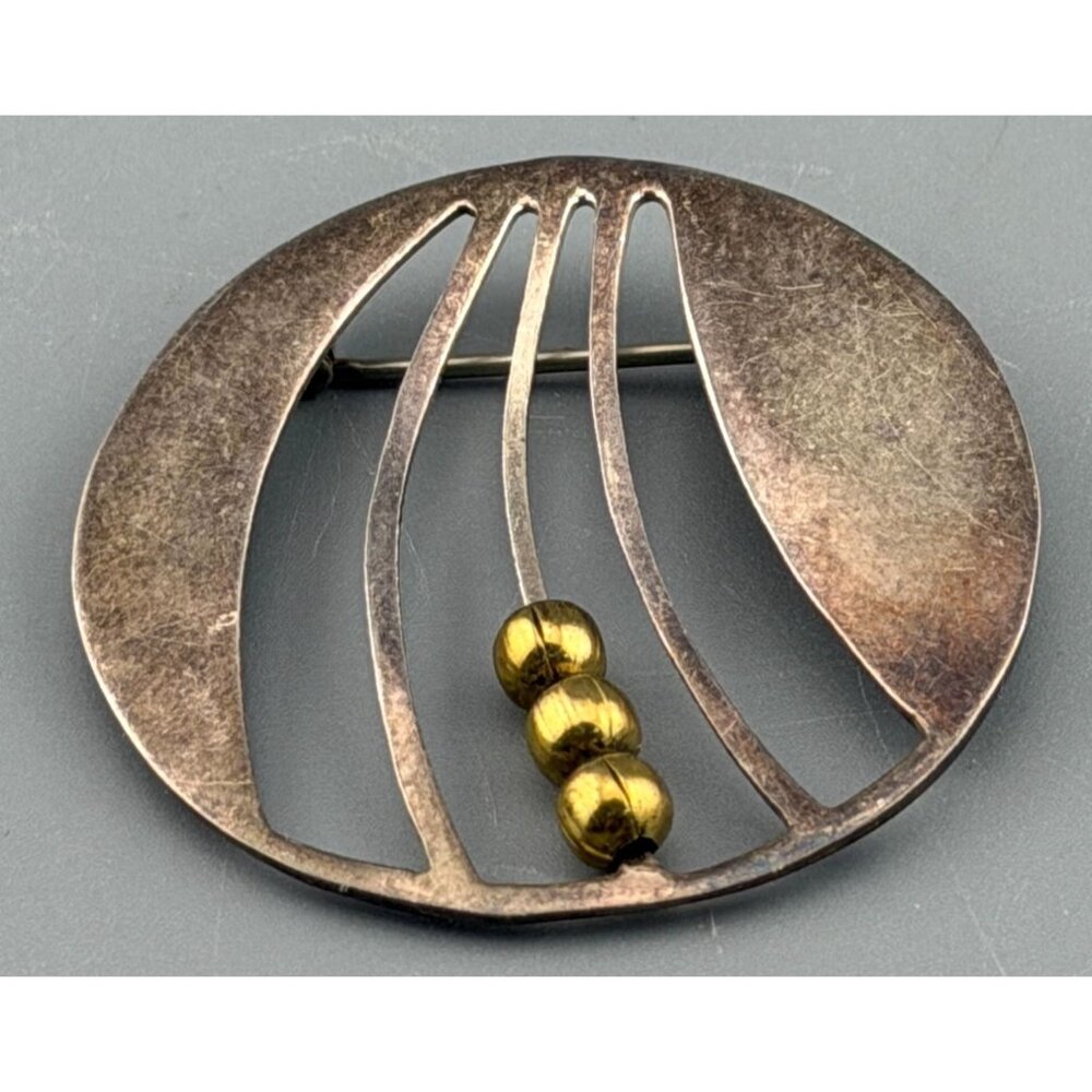 Vintage Modernist Sterling Silver Kinetic Brooch Moving Beads Signed Silverbird